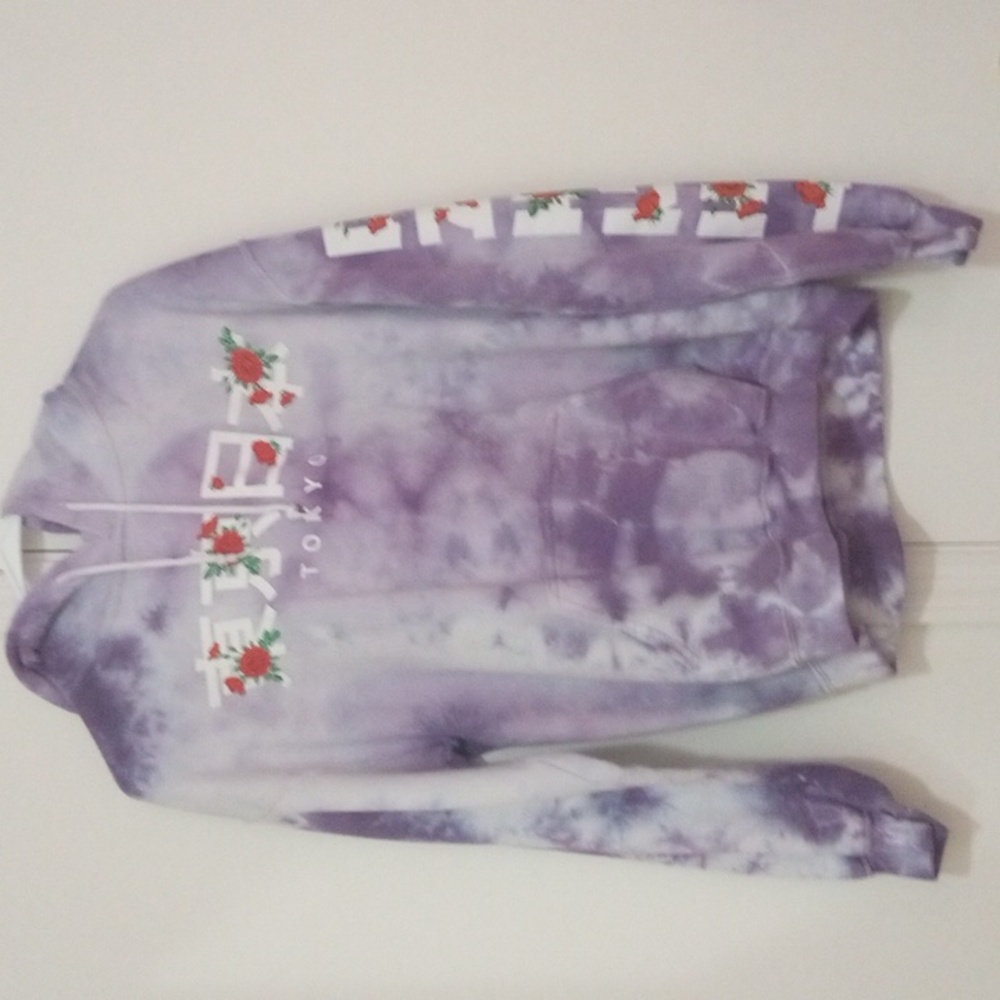 Size medium, long sleeve, Tokyo tye die hoodie, purple and white, Gildan.
